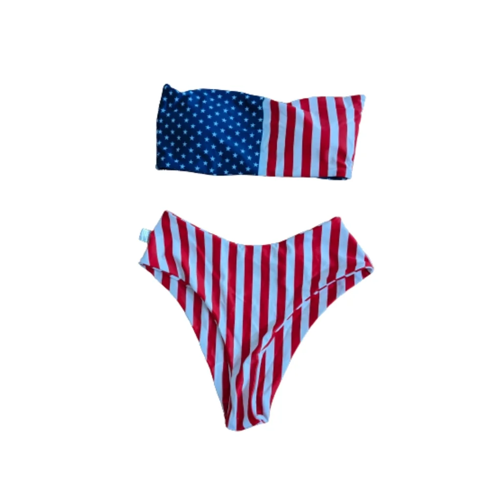 Women's Size L Bikini Swimsuit 2 Piece Flag Red White Blue - Picture 3 of 5